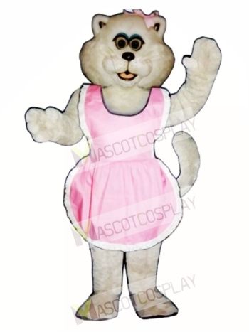 Cute Pussy Cat with Apron & Bow Mascot Costume