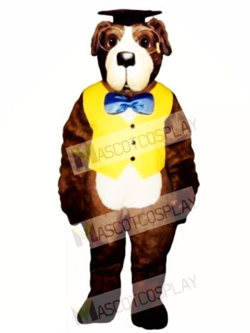 Cute Professor Bernard Dog with Hat, Vest & Glasses Mascot Costume