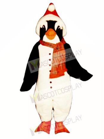 Cute Christmas Penguin with Scarf & Santa Hat Mascot Costume