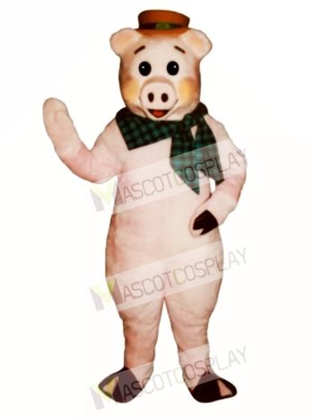 Cute State Fair Pig with Hat & Scarf Mascot Costume