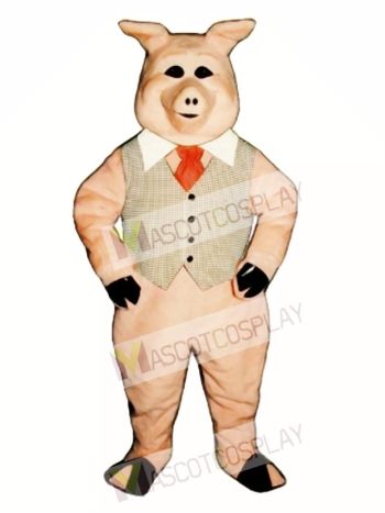 Cute Pierre Pig with Vest, Tie & Collar Mascot Costume