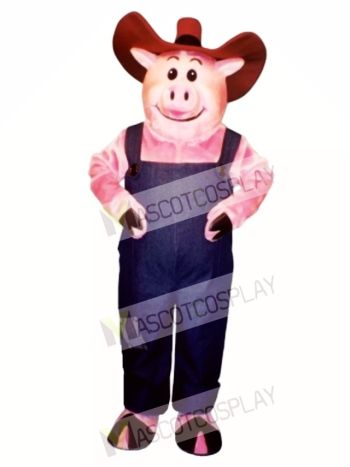 Farmer Hog with Overalls & Hat Mascot Costume