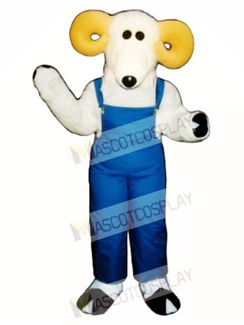 Cute Ronnie Ram with Overalls Mascot Costume