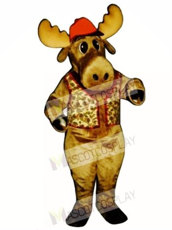 Cute Milton Moose with Hunting Vest & Hat Mascot Costume
