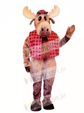 Cute Hunter Moose with Hat & Vest Mascot Costume