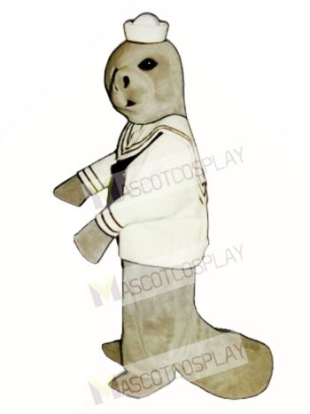 Cute Manatee with Sailor Shirt & Hat Mascot Costume