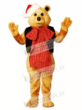 Cute Fancy Bear with Vest, Bowtie & Hat Christmas Mascot Costume