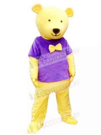 Yellow Teddy Bear in Purple Shirt Mascot Costumes Animal