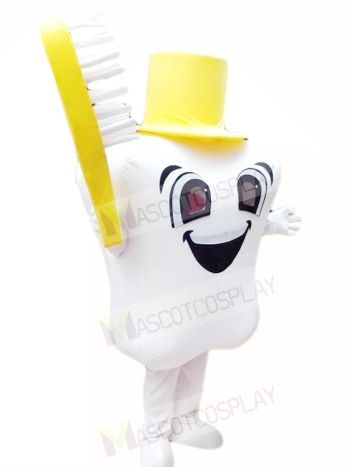 Yellow Hat Tooth with Toothbrush for Dentist Clinic Mascot Costumes  