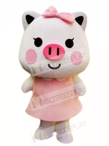 Pink Pig with Bow Mascot Costumes Cartoon
