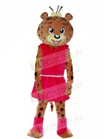Pink Dress Leopard Panther Mascot Costumes Animal 