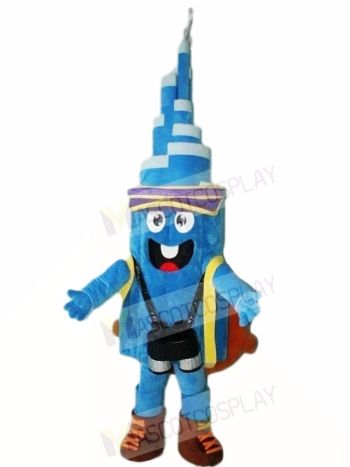 Blue Tower with Hat and Backpack Mascot Costumes 