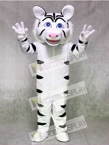 White Tiger Mascot Costume with Black Stripes