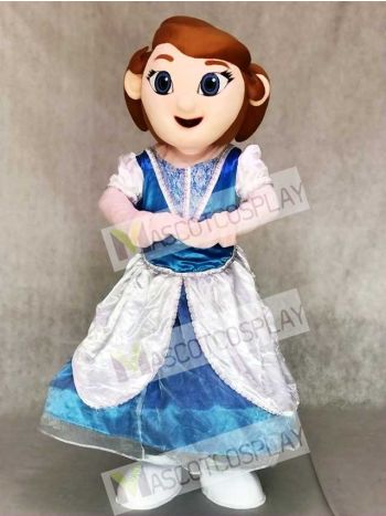 Princess Mascot Costumes in Blue and White Dress