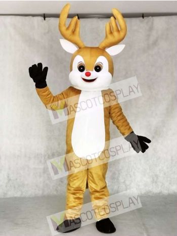 High Quality Red Nose Yellow Reindeer Adult Mascot Costume