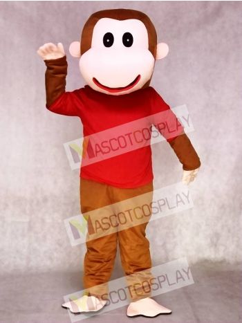 Happy Monkey in Red Shirt Mascot Costume