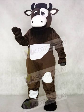 Brown and White Cow Mascot Costume