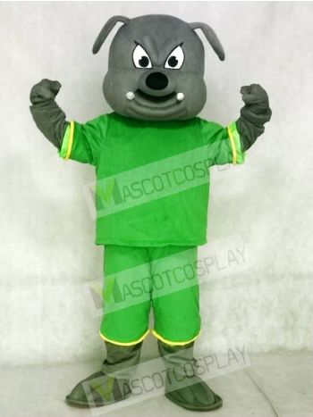 Gray Bulldog Mascot Costumes Animal with Green Suit