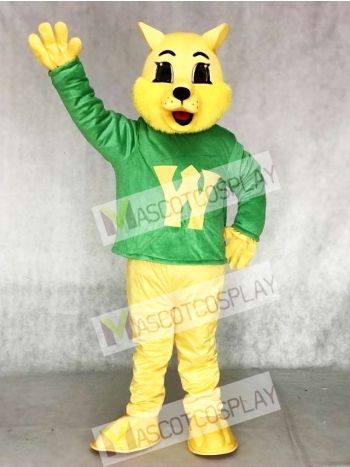 Cute Winner Wildcat Cat in Green Vest Mascot Costume Animal