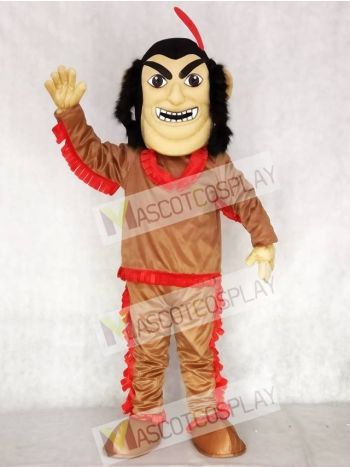 Brown Shirt Native American Indian Mascot Costume with Red Feather