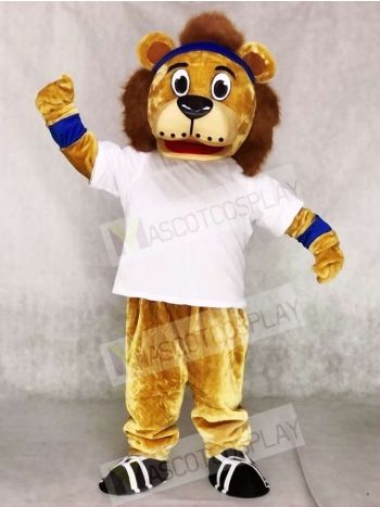 Lenny The Lion with White Vest and Blue Head Band Mascot Costumes Animal 
