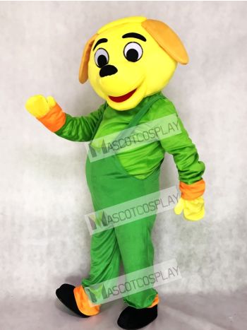Yellow Dog with Green Overalls Mascot Costume
