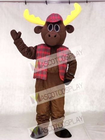 Cute Hunter Moose with Hat & Vest Mascot Costumes