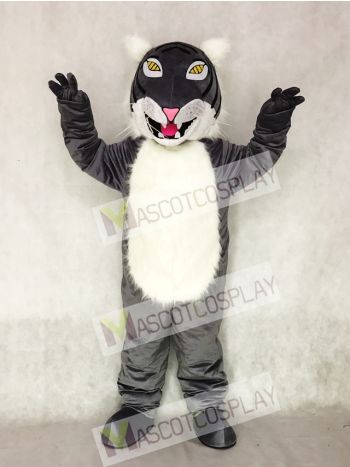 Gray Wildcat Mascot Costume with Yellow Eyes