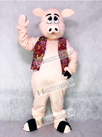 Pig Piglet Hog with Hawaiian Vest Mascot Costume