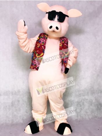 Pig Piglet Hog with Hawaiian Vest & Sunglasses Mascot Costume