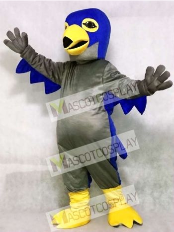 Cute Grey and Blue Hawk Mascot Costume