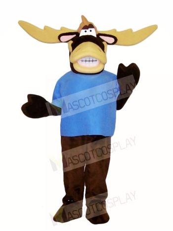 Blue Shirt Moose Mascot Costumes Animal