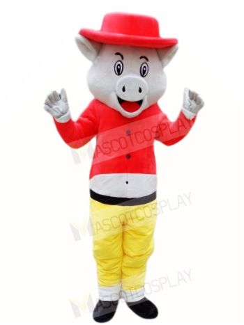 Pig Wild Boar in Red Hat Mascot Costumes Animal