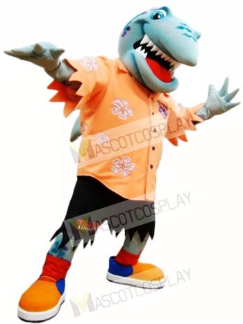 Orange Shirt Shark Mascot Costume Ocean