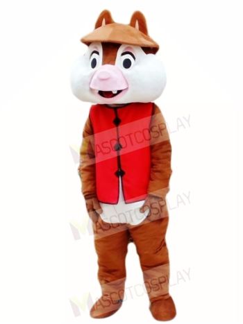 Two Teeth Squirrel in Red Vest Mascot Costumes Animal 