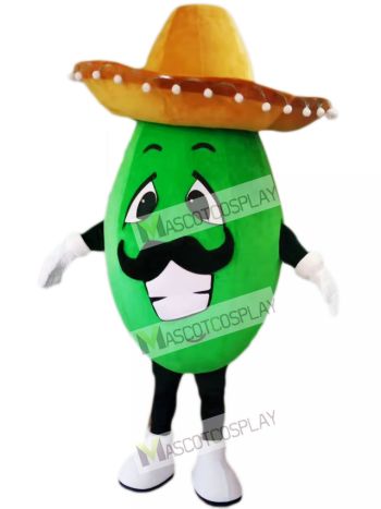 Mexican Avocado Mascot Costume with a Big Hat