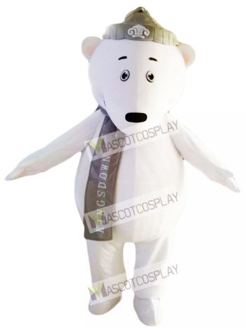 Polar Bears with Grey Hat and Scarf Mascot Costume