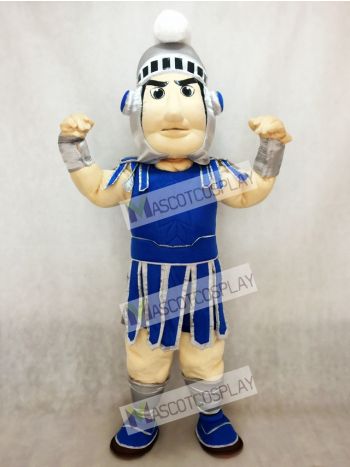 Dark Blue Spartan Trojan Knight Sparty Mascot Costume with Silver Helmet