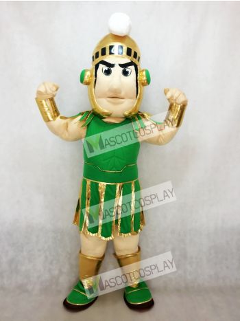 Green and Golden Spartan Trojan Knight Sparty Mascot Costume Fancy Costume Carnival 