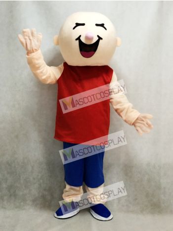 Round Head Boy in Red Vest Mascot Costume