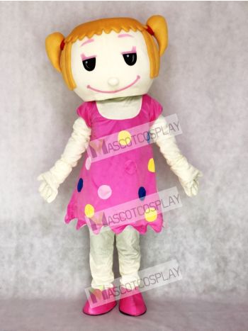 Solid Hair Girl in Pink Dress Adult Mascot Costume