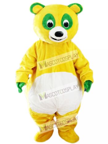 Yellow Bear with Green Eyes Mascot Costume Cartoon Animal 