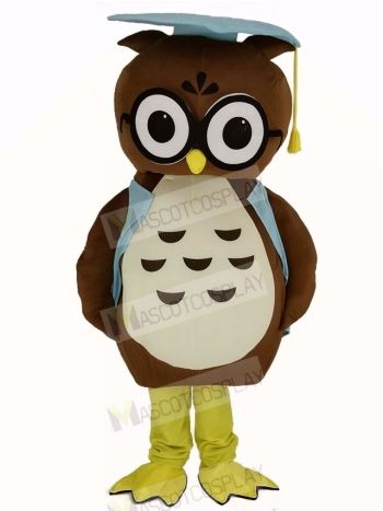 Brown Doctor Owl in Blue Vest Mascot Costume