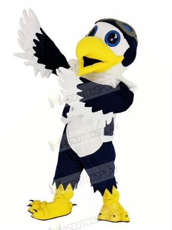 Blue and White Eagle with Vest Ace Pilot Bird Mascot Costume Animal