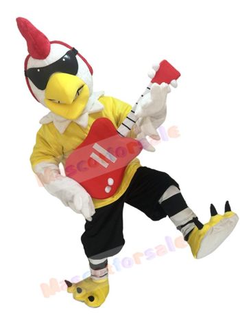 Rooster Cock with Guitar Rockin Chicken Mascot Costume Mascot Costume