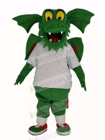 Dark Green Dragon with White T-shirt Mascot Costume