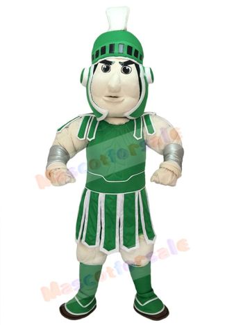 High Quality Adult Spartan Trojan Knight Sparty Mascot Costume with Green Armour