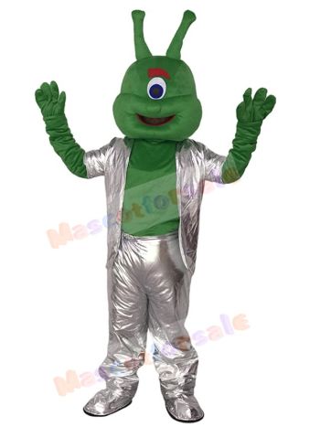 Green Alien in Silver Suit Mascot Funny Costume