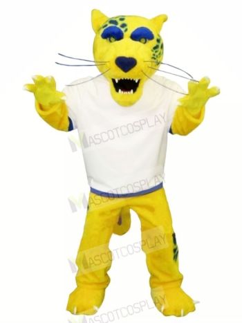 Yellow Jaguar with White T-shirt Mascot Costumes	