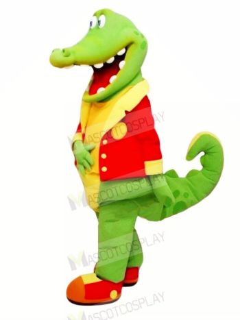 Happy Alligator with Red Coat Mascot Costume
